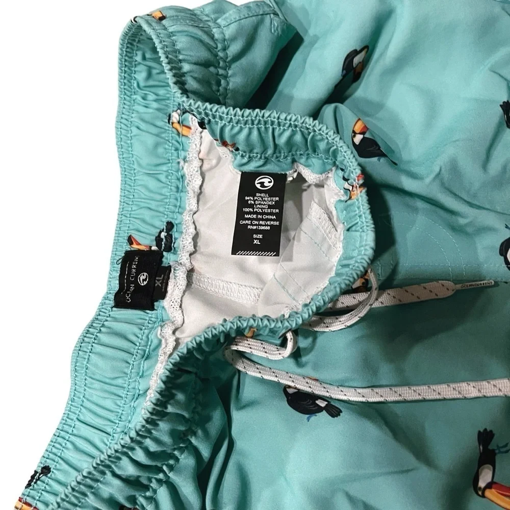 Ocean Current Men XL Swim Board Shorts Fast Dry Trunks Teal Blue Hawaiian Bird